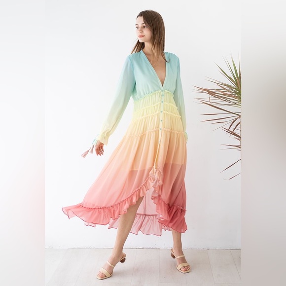 NWT ChicWish Vacay Paradise Gradient V-NECK Maxi Dress Small - Picture 3 of 8